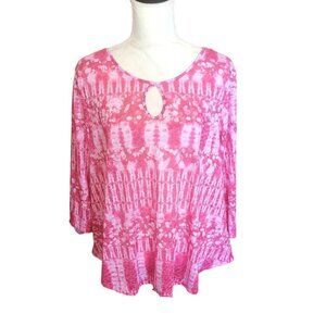 Ruby Rd. Pink‎ and White Tie Dye with Keyhole Opening Casual 3/4 Sleeves…